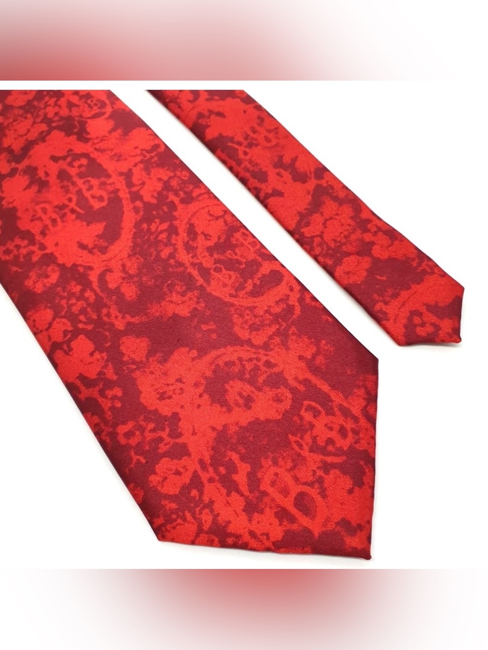 Vintage Bacardi B&B Mens Red Silk Damask Necktie Promo Y2K Wedding Formal Preppy